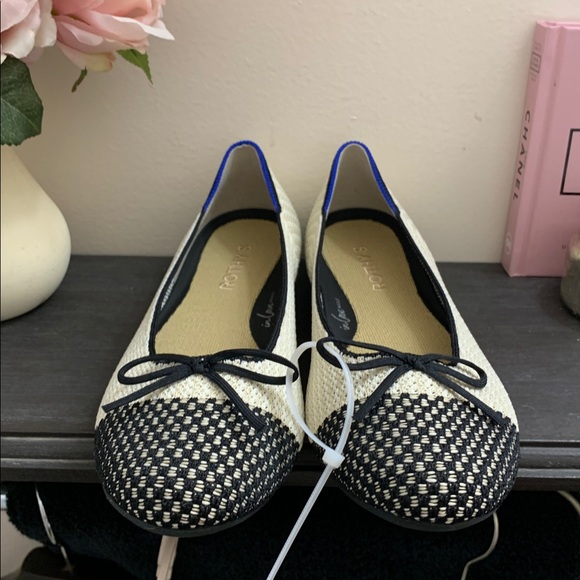 Rothy's Black and Beige Knit Cap Toe Ballet Flats - Picture 4 of 11